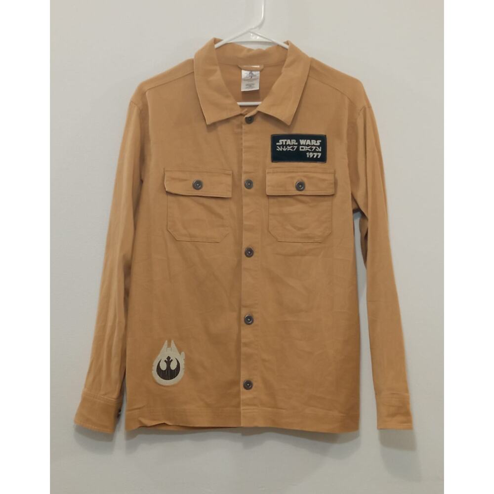 Disney Parks Star Wars Mens Brown 1977 Patch Rebal Button Up Long Sleeve Size XS - Picture 2 of 10